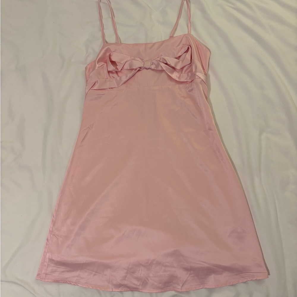 Beverly and Beck Pink Bow Satin Mini Dress